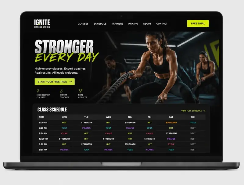 Website design concept for Ignite Fitness Studio