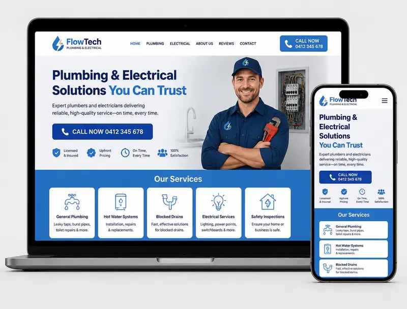 Website design concept for FlowTech Plumbing & Electrical