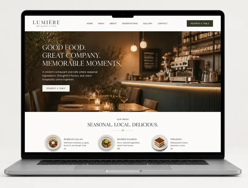 Website design concept for Lumière Restaurant & Cafe